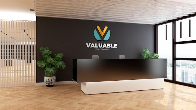 Minimalist office reception or front desk logo mockup