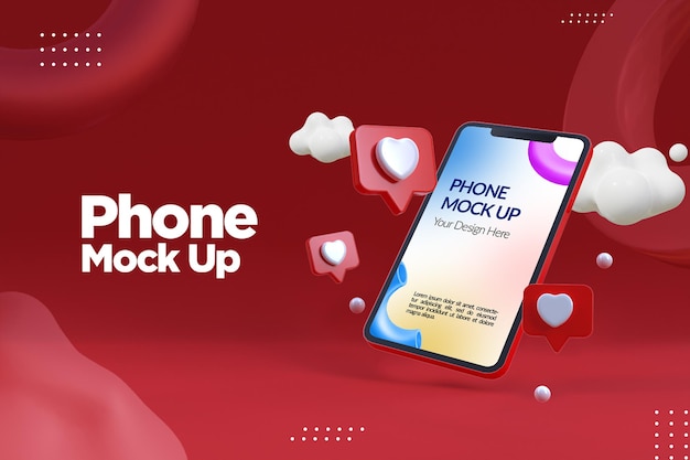 Mockup di telefono minimalista con chat d'amore