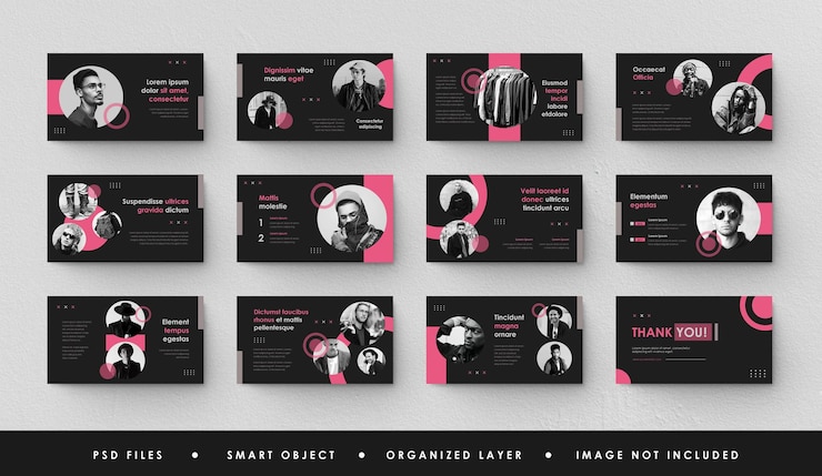 PSD minimalist pink black presentation slide power point ppt landing page keynote fashion