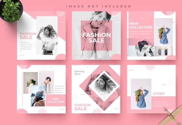 Minimalist pink social media instagram feed post and stories fashion sale banner template