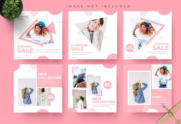 PSD minimalist pink social media instagram feed post and stories fashion sale banner template