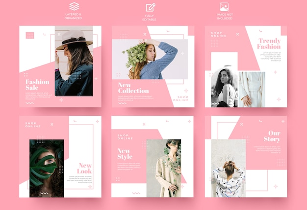 PSD minimalist pink social media post and stories template set