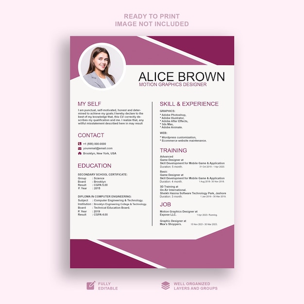 PSD minimalist professional resume template psd