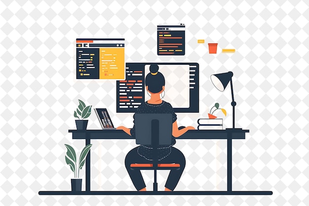 Minimalist Programmer With Characters Coding and Debugging S PNG People in Daily Work Illustration