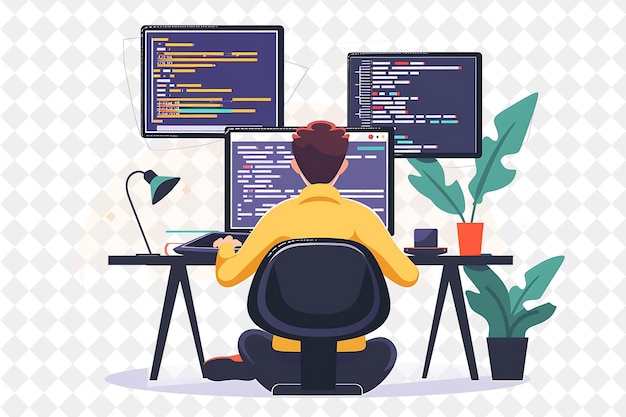 Minimalist Programmer With Characters Coding and Debugging S PNG People in Daily Work Illustration