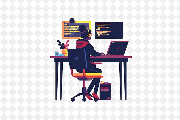 Minimalist Programmer With Characters Coding and Debugging S PNG People in Daily Work Illustration