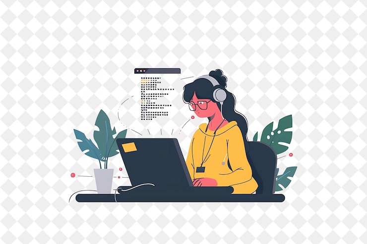 PSD minimalist programmer with characters coding and debugging s png people in daily work illustration