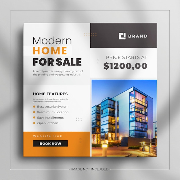 PSD minimalist real estate house property square social media sale banner for instagram story with a clean mockup