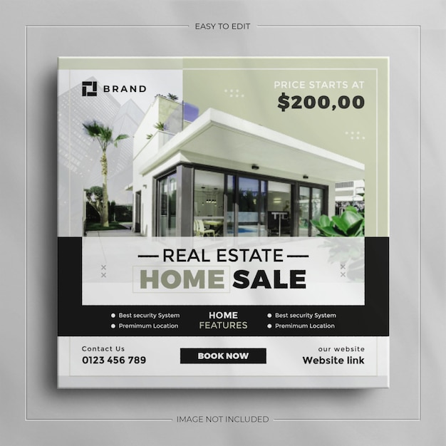 Minimalist real estate house property square social media sale banner for instagram story with a clean mockup