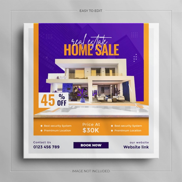 Minimalist real estate house property square social media sale banner for instagram story with a clean mockup