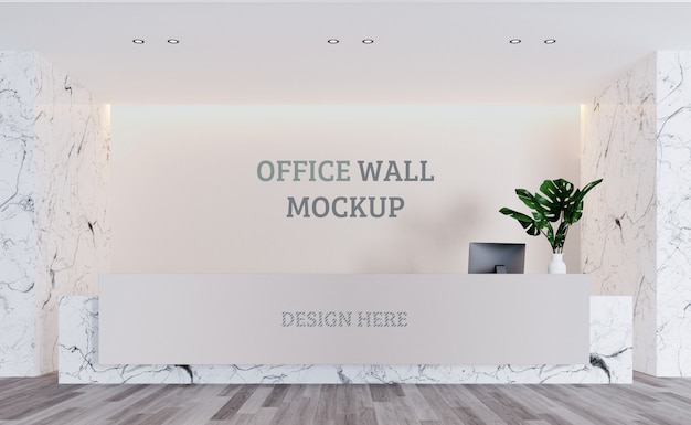 PSD minimalist reception desk with wall mockup