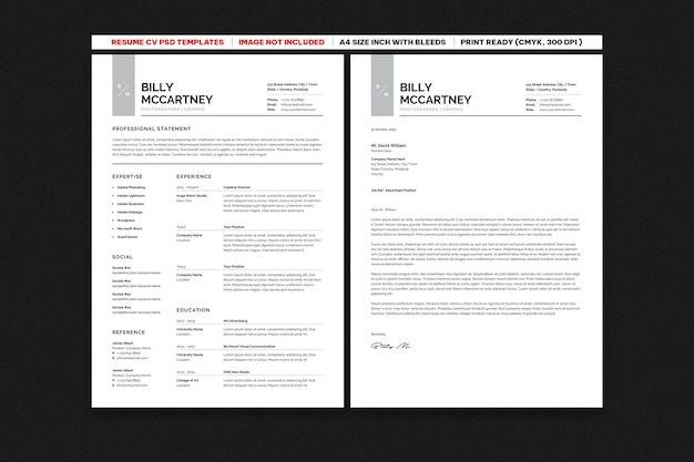 PSD curriculum minimalista o modello di cv