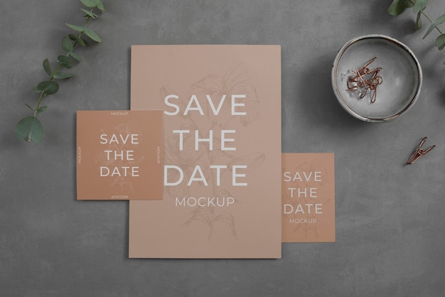 PSD minimalist save the date stationary mockup