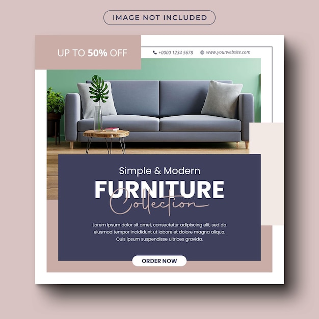 Design minimalista dei post sui social media per la vendita di mobili o un modello di post instagram per la promozione di prodotti