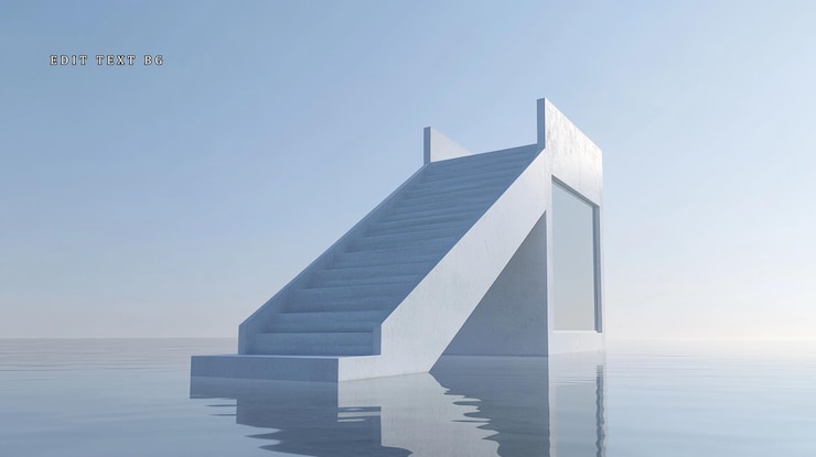 PSD minimalist staircase structure extending from water architectural concept