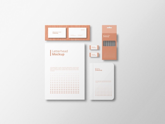 PSD minimalist stationary mockup with white background