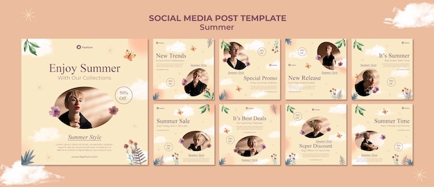minimalist summer instagram posts design template