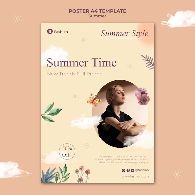 PSD modello di design minimalista per poster estivi