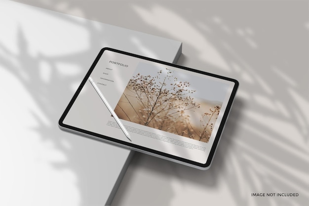 PSD minimalist tablet pro mockup with shadow overlay