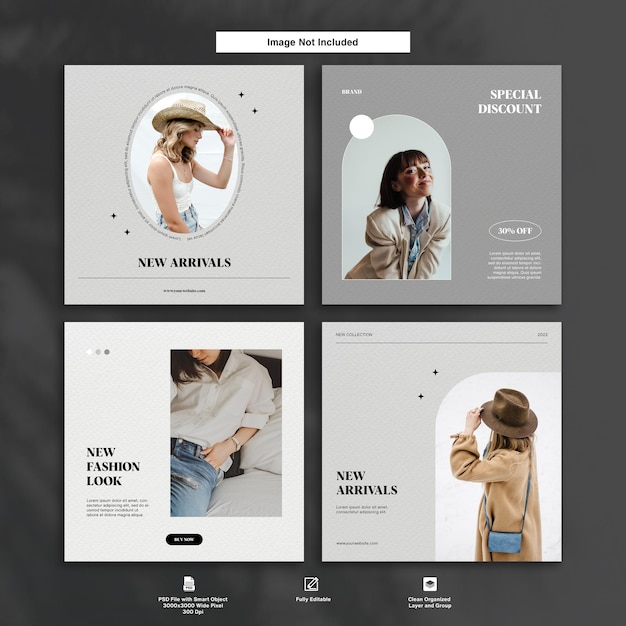 PSD modello minimalista collezione di set di design di post di instagram per la promozione del prodotto di moda