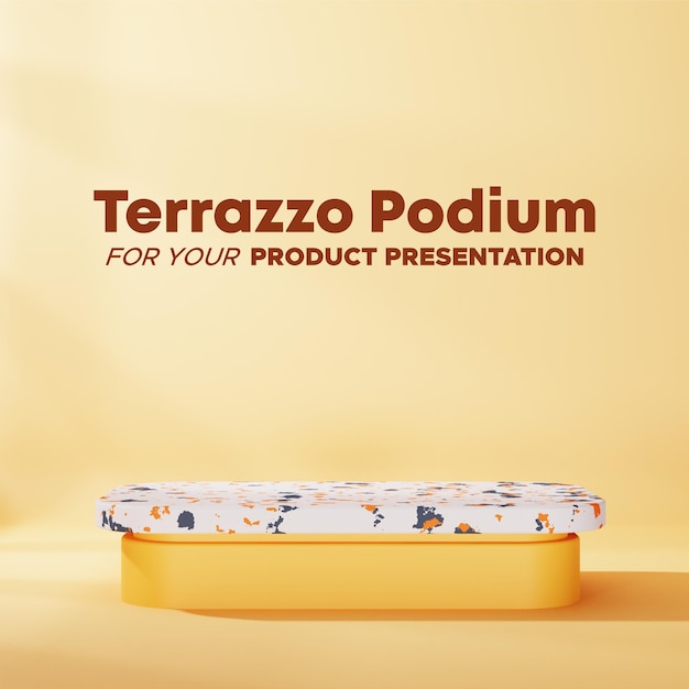 PSD minimalist terrazzo podium with beige background in square for product presentation