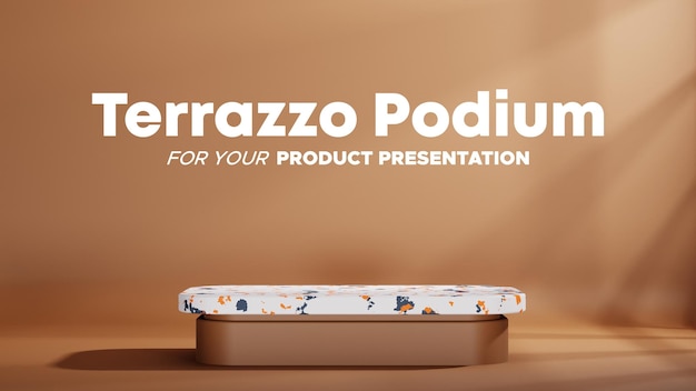 PSD minimalist terrazzo podium with brown background in landscape for product presentation