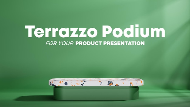 PSD minimalist terrazzo podium with green background in landscape for product presentation