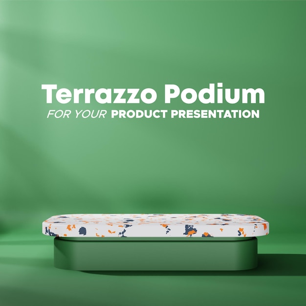 PSD minimalist terrazzo podium with green background in square for product presentation