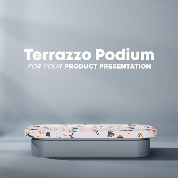 PSD minimalist terrazzo podium with grey background in square for product presentation