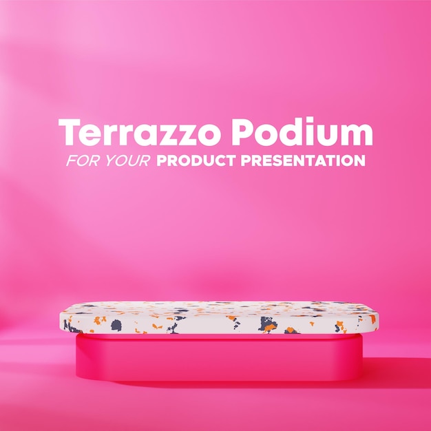 PSD minimalist terrazzo podium with pink background in square for product presentation