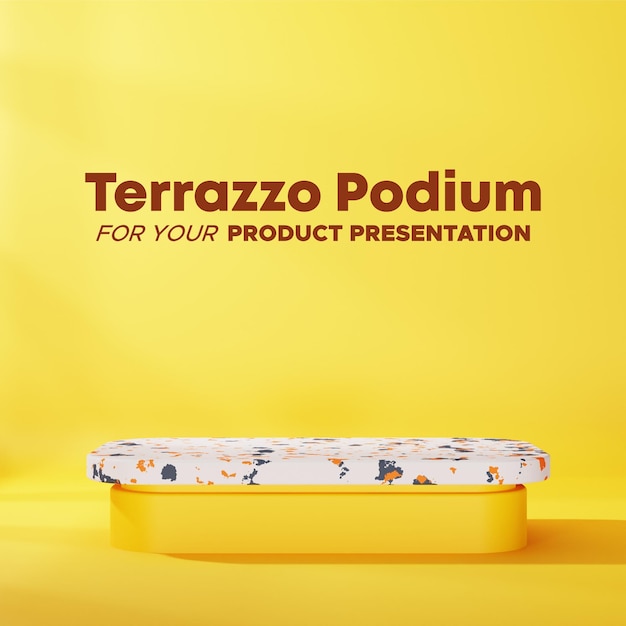 PSD minimalist terrazzo podium with yellow background in square for product presentation