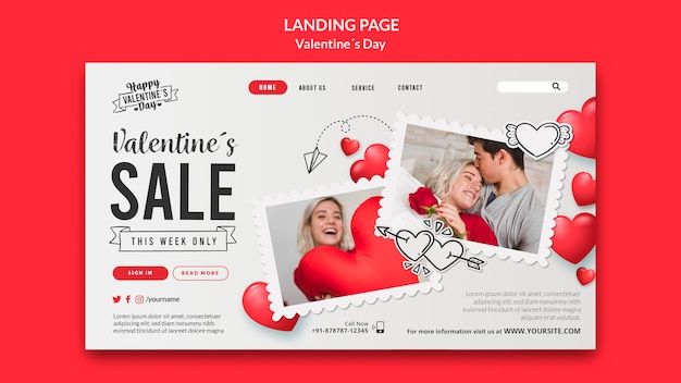 Modello di pagina di destinazione di vendita di san valentino minimalista