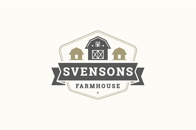 Minimalist vintage farmhouse logo design template ranch building countryside exterior