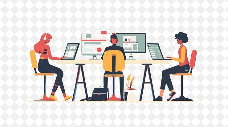 PSD minimalist web designer with characters designing and coding png people in daily work illustration