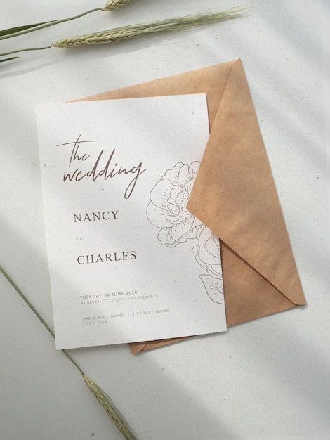Minimalist wedding invitation mockup