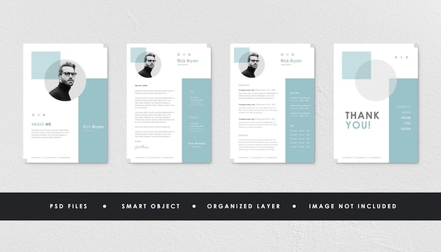 PSD minimalist white blue cyan resume curriculum vitae cv template collection