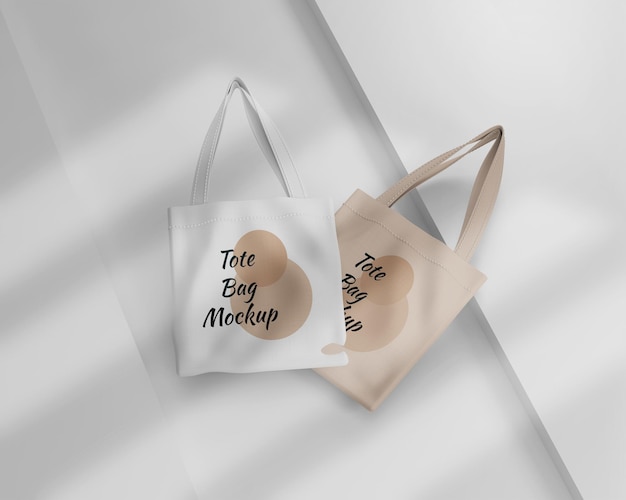 Minimalist white and pastel tote bag mockup