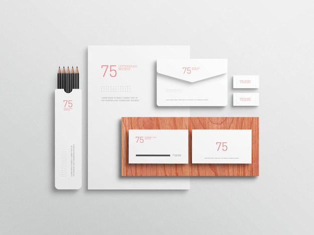 Mockup set stazionario bianco minimalista