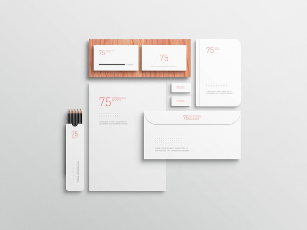 Mockup set stazionario bianco minimalista