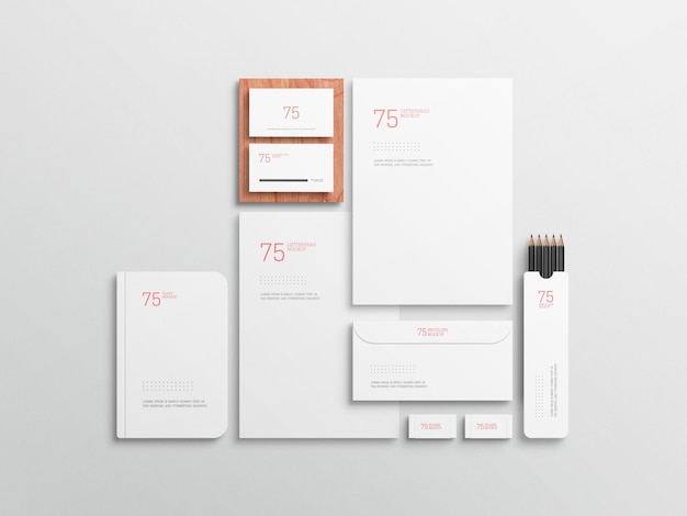 PSD minimalist white stationary set mockup