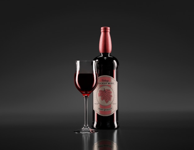PSD design minimalista del mock-up della bottiglia di vino con toni chiari e scuri