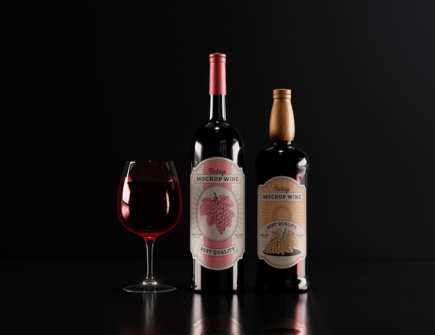 PSD minimalist wine bottle mock-up design with low light and dark tones