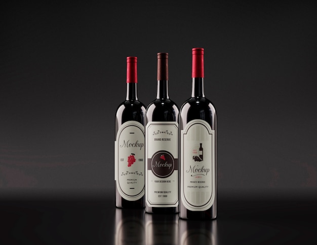 Minimalist wine bottle mock-up design with low light and dark tones