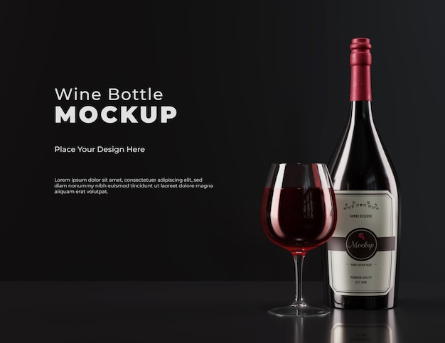 PSD minimalist wine bottle mock-up design with low light and dark tones