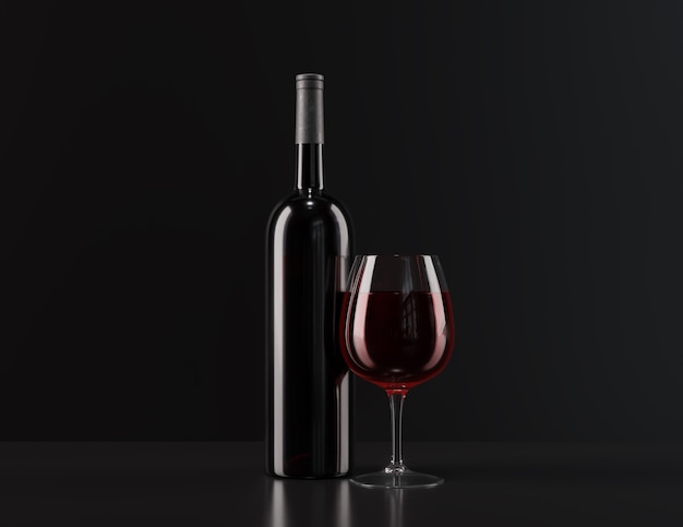 PSD minimalist wine bottle mock-up design with low light and dark tones