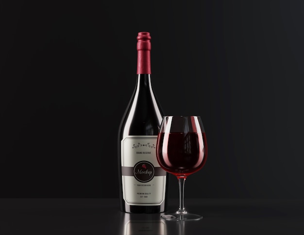 PSD minimalist wine bottle mock-up design with low light and dark tones