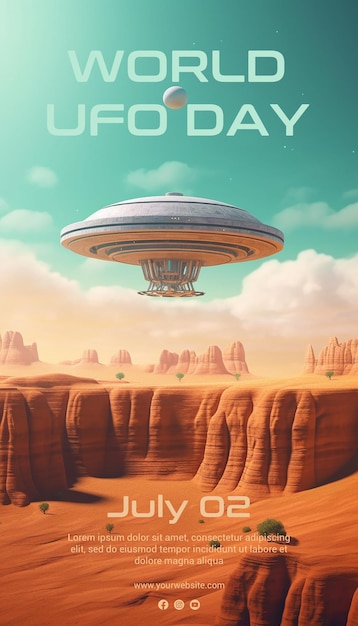 PSD 미니멀리스트 세계 ufo의 날 3d 포스터 템플릿