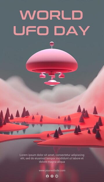 Minimalist world ufo day 3d poster template