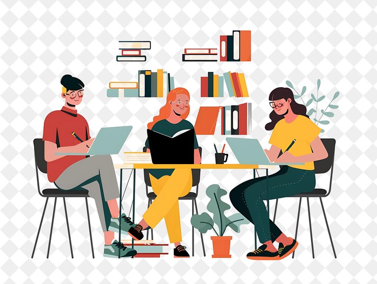 PSD minimalist writer with characters writing and editing texts png people in daily work illustration