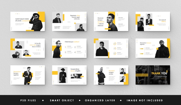 PSD minimalist yellow white business presentation slide power point landing page keynote